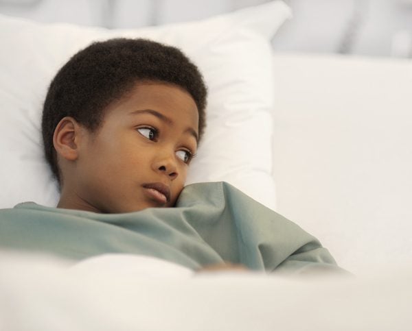 Pediatric Patients - Jamaica Hospital Child resting in a hospital bed during an overnight sleep study at a pediatric sleep clinic in New York.